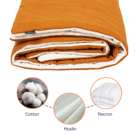 Adorables Quilt-L | Coffee & Off White | Cotton & Recron Sheet | Includes Side & Neck Pillows