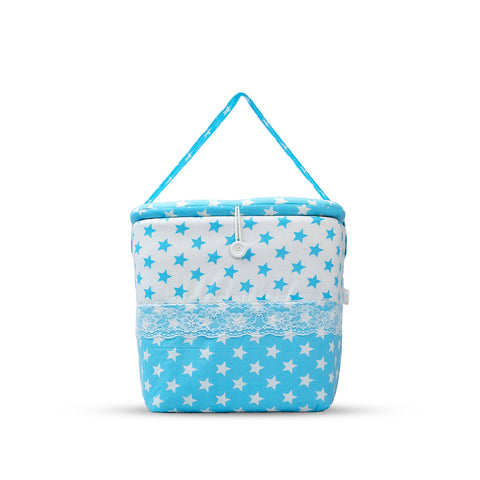 Adorables Baby Hospital Bedding Combo Set 3 in 1 | Sky Blue & White | Star Print, Bow & Lace Design | Cotton & Recron | Hospital Bed, Baby Holder & Basket (Large)