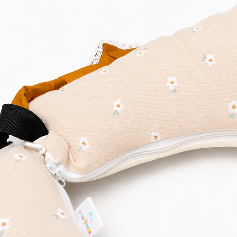 Adorables Feeding Pillow for Newborn | Peach Petal & Off White | Soft Cotton with Recron Filling | Bow Work & Lace Design