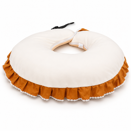 Adorables Feeding Pillow for Newborn | Peach Petal & Off White | Soft Cotton with Recron Filling | Bow Work & Lace Design
