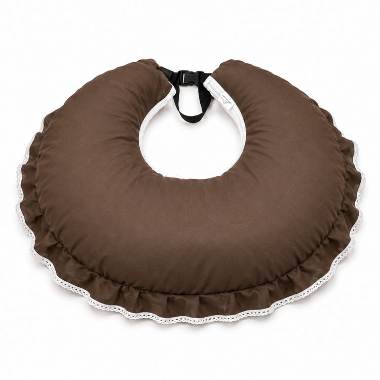 Adorables Feeding Pillow for Newborn | Chocolate Brown & Off White | Rexin &Cotton with Recron Filling | Bow Work & Lace Design