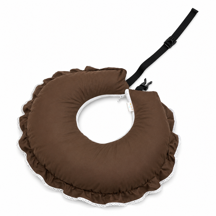 Adorables Feeding Pillow for Newborn | Chocolate Brown & Off White | Rexin &Cotton with Recron Filling | Bow Work & Lace Design
