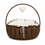 Adorables Baby Bed for Newborn | Oval Bed | Chocolate Brown & Off White | Rexin, Cotton & Recron | With Removable Net