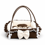 Adorables Square Bed | Chocolate Brown & Off White | Hanging Pillow, Lace Design | Rexin and Cotton with Recron