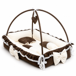 Adorables Square Bed | Chocolate Brown & Off White | Hanging Pillow, Lace Design | Rexin and Cotton with Recron