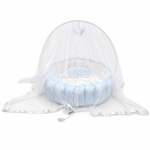 Adorables Baby Bed for Newborn | Oval Bed | Twinkle Blue & White Star | Cotton with Recron filling | With Removable Net