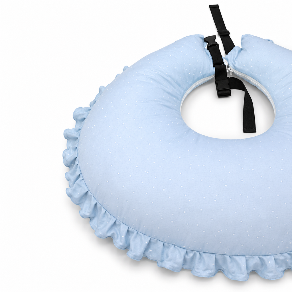 Adorables Feeding Pillow for Newborn | Twinkle Blue & White Star | Soft Cotton with Recron Filling | Bow Work & Lace Design