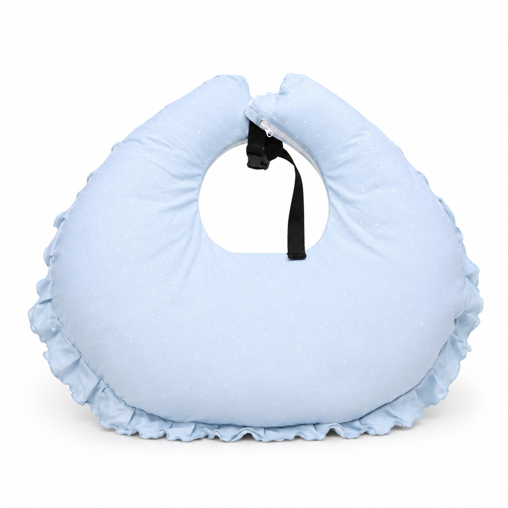 Adorables Feeding Pillow for Newborn | Twinkle Blue & White Star | Soft Cotton with Recron Filling | Bow Work & Lace Design