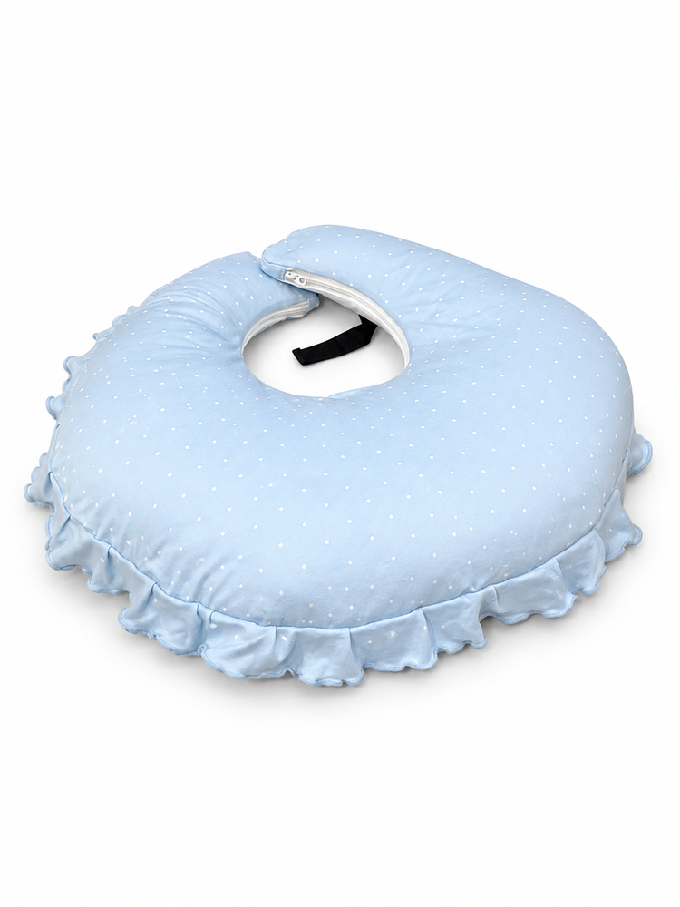 Adorables Feeding Pillow for Newborn | Twinkle Blue & White Star | Soft Cotton with Recron Filling | Bow Work & Lace Design