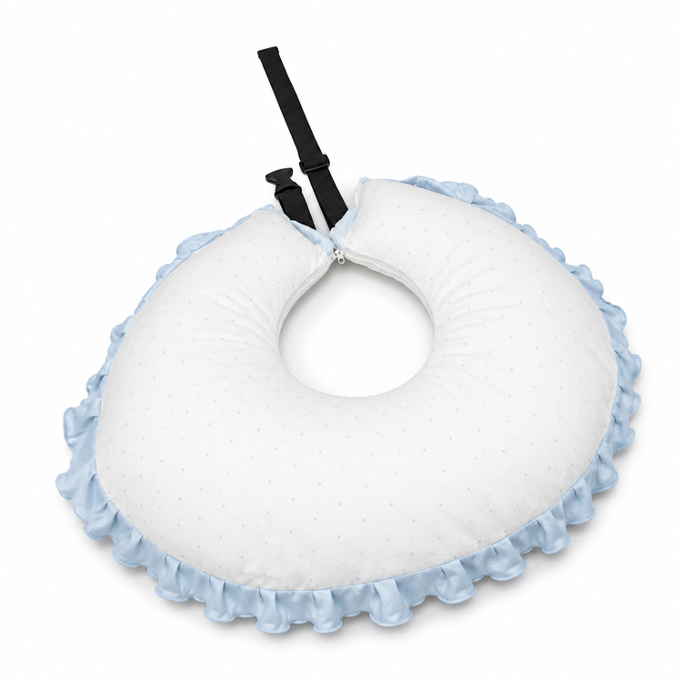 Adorables Feeding Pillow for Newborn | Twinkle Blue & White Star | Soft Cotton with Recron Filling | Bow Work & Lace Design