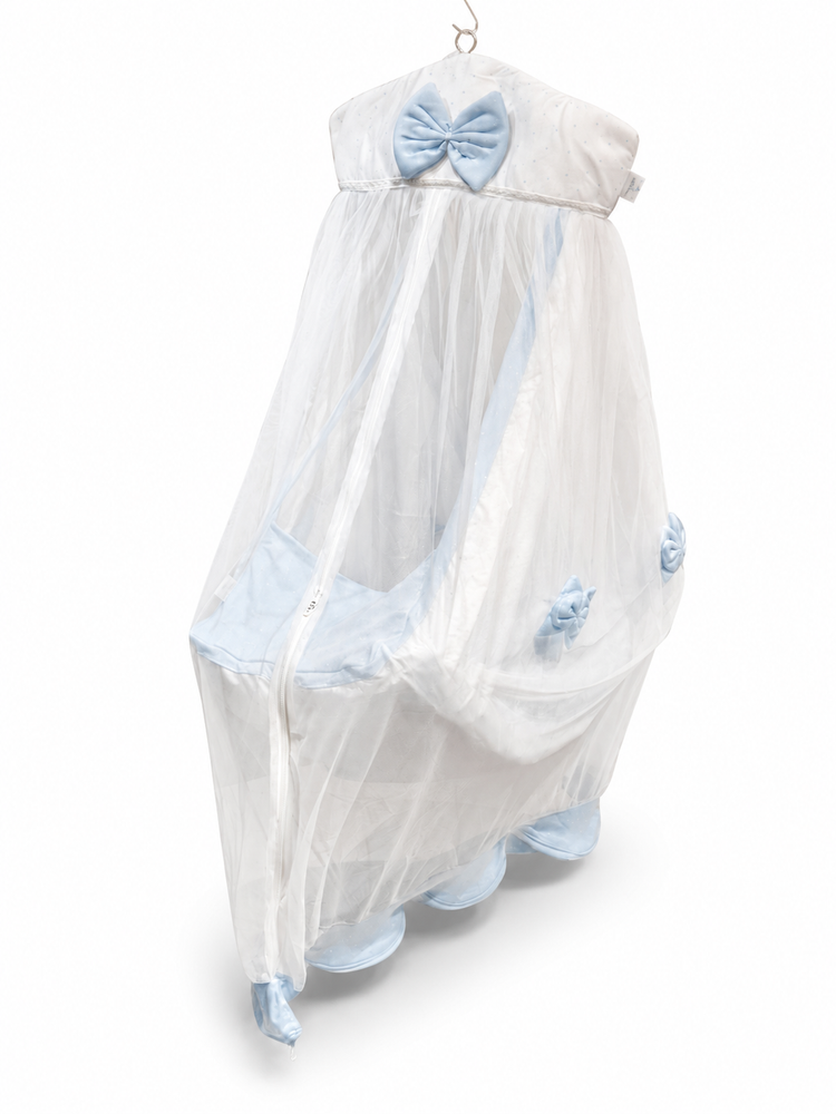 Adorables Baby Cradle for Newborn | Bed Cradle Set | Twinkle Blue and White Star | Cotton with Recron Filling | Includes Net & Star Hangings