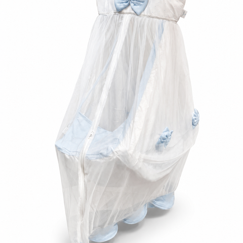 Adorables Baby Cradle for Newborn | Bed Cradle Set | Twinkle Blue and White Star | Cotton with Recron Filling | Includes Net & Star Hangings