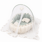 Adorables Baby Bed for Newborn | Oval Bed | Rainbow Charm & Green | Quilted Cotton with Recron filling | With Removable Net