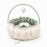 Adorables Baby Bed for Newborn | Oval Bed | Rainbow Charm & Green | Quilted Cotton with Recron filling | With Removable Net