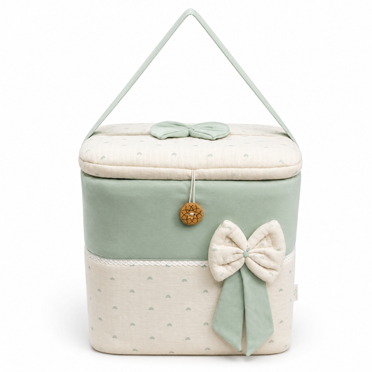 Adorables Baby Storage Basket for Newborn | Large Basket | Rainbow Charm & Green | Quilted Cotton | Organizer for Baby Essentials