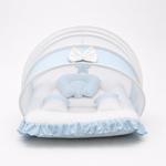 Adorables Baby Mesh Infant Bed | Twinkle Blue & White Star | Bow Work & Lace Design | Soft Cotton & Recron