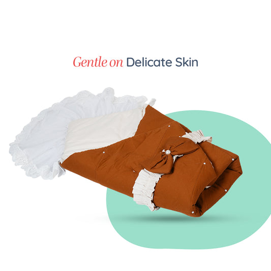 Adorables Receiving Blanket | Coffee & Off White | Cotton with Recron | Soft & Elegant Swaddle