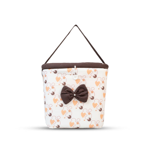 Adorables Baby Hospital Bedding Combo Set 3 in 1 | Dark Coffee & White | Heart Print, Bow & Lace Work | Cotton & Recron | Hospital Bed, Baby Holder & Basket (Large)