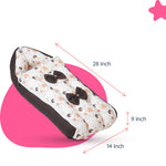 Adorables Baby Round Bedding Combo Set 4 in 1 | Coffee & White | Heart Print, Bow & Pompom Lace Design | Cotton & Recron | Includes Round Bed, Sleeping Bag, Basket (L) & Feeding Pillow.
