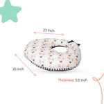 Adorables Baby Round Bedding Combo Set 4 in 1 | Coffee & White | Heart Print, Bow & Pompom Lace Design | Cotton & Recron | Includes Round Bed, Sleeping Bag, Basket (L) & Feeding Pillow.