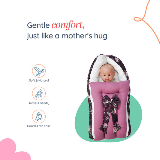 Adorables Baby Sleeping Bag | Grape & Dusted Pink | Floral Print & Bow Work | Cotton & Recron