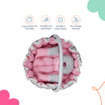 Adorables Baby Round Bedding Combo Set 3 in 1 | Grey & Pink | Bow Work & Lace | Cotton & Recron | With Round Bed, Basket (L) & Sleeping Bag