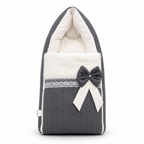 Adorables Baby Sleeping Bag | Soft Linea Grey & White | Bow Work & Lace Design | Cotton with Recron filling