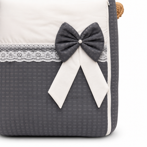 Adorables Baby Sleeping Bag | Soft Linea Grey & White | Bow Work & Lace Design | Cotton with Recron filling