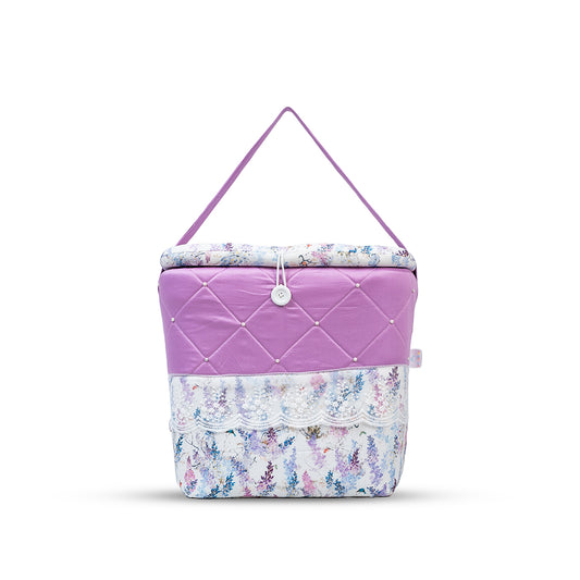 Adorables Baby Basket (Large) | Lightweight Storage | Lavender & White Floral Design | Organizer for Baby Essentials