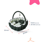 Adorables Baby Round Bedding Combo Set 4 in 1 | Light Green & Dark Green | Lace, Bow & Pearl Design | Cotton & Recron | With Round Bed, Sleeping Bag, Basket (L) & Feeding Pillow