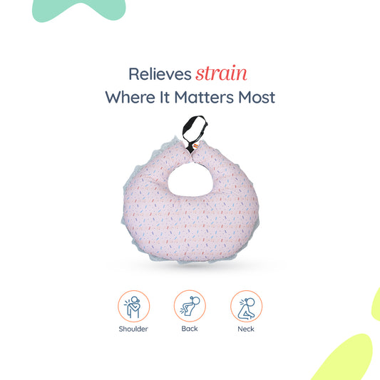 Adorables Feeding Pillow | Navy Blue & Light Pink | Specks Print with Lace Design | Cotton with Recron Filling