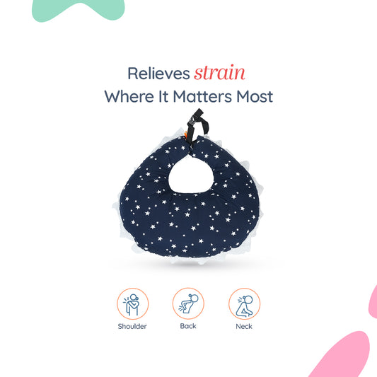 Adorables Feeding Pillow | Navy Blue & White | Star & Cycle Print with Lace Design | Cotton with Recron Filling
