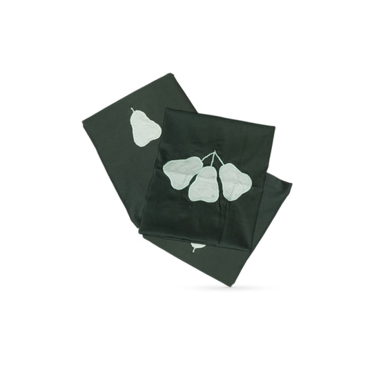 Adorables Bedsheet – Double | Light Green & Dark Green | Embroidery Pears | Cotton