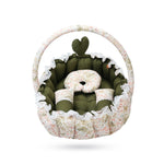 Adorables Baby Oval Bedding Combo Set 3 in 1 | Olive Green & Off White | Leaf Print, Lace & Bow Detailing | Cotton & Recron | Includes Oval Bed, Sleeping Holder & Storage Basket