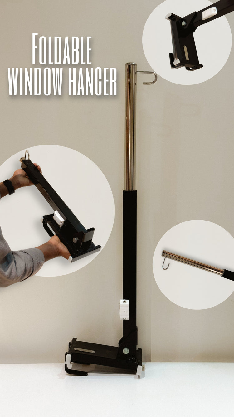 Foldable Window Baby Cradle Hanger | Foldable & Adjustable Metal Cot Hanger | Heavy-Duty No-Drill Design | Black & Silver