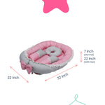 Adorables Baby Nest Bedding Combo Set 4 in 1 | Grey & Pink | Bow Work, Pearls & Lace Design | Cotton & Recron | Includes Baby Nest, Sleeping Bag, Basket (L) & Feeding Pillow.