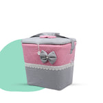 Adorables Baby Nest Bedding Combo Set 4 in 1 | Grey & Pink | Bow Work, Pearls & Lace Design | Cotton & Recron | Includes Baby Nest, Sleeping Bag, Basket (L) & Feeding Pillow.