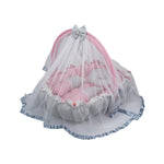 Adorables Baby Oval Bedding Combo Set 4 in 1 | Grey & Pink | Bow, Pearls & Lace Design | Cotton & Recron | With Oval Bed, Sleeping Bag, Basket (L) & Feeding Pillow