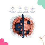 Adorables Baby Round Bedding Combo Set 3 in 1 | Turquoise Blue & Peach | Bow, Star, Pearls & Lace | Cotton & Recron | With Round Bed, Basket (L) & Sleeping Bag