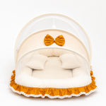 Adorables Baby Mesh Infant Bed | Peach Petal & Off White | Bow Work & Lace Design | Soft Cotton & Recron