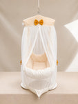 Adorables Baby Cradle for Newborn | Bed Cradle Set | Peach Petal & Off White | Cotton with Recron Filling | Includes Net & Star Hangings