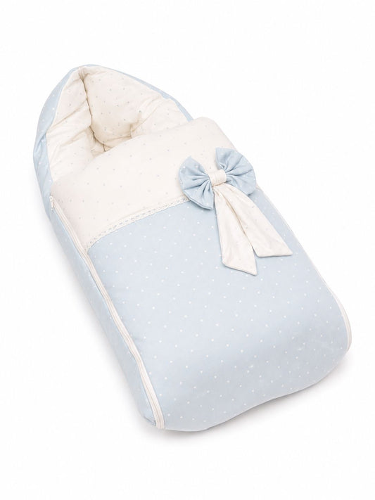 Adorables Baby Sleeping Bag | Twinkle Blue & White Star | Star Print, Bow Work & Lace Design | Cotton & Recron