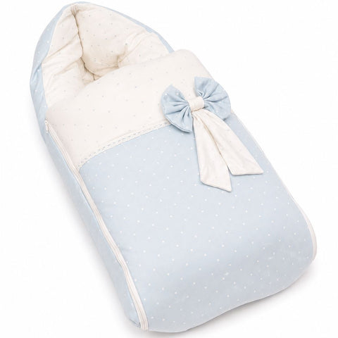 Adorables Baby Sleeping Bag | Twinkle Blue & White Star | Star Print, Bow Work & Lace Design | Cotton & Recron