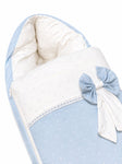 Adorables Baby Sleeping Bag | Twinkle Blue & White Star | Star Print, Bow Work & Lace Design | Cotton & Recron