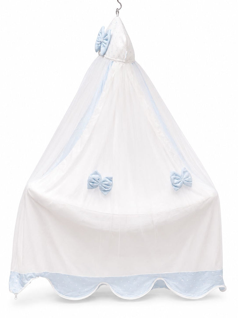 Adorables Baby Cradle for Newborn | Bed Cradle Set | Twinkle Blue and White Star | Cotton with Recron Filling | Includes Net & Star Hangings