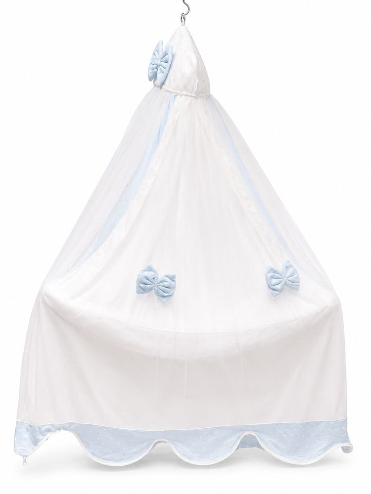 Adorables Baby Cradle for Newborn | Bed Cradle Set | Twinkle Blue and White Star | Cotton with Recron Filling | Includes Net & Star Hangings
