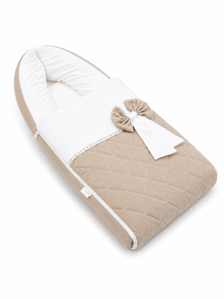 Adorables Sleeping Bag for Newborn | Royal Beige & White | Rexin & Cotton | Bow Work & Lace Frill Design