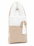 Adorables Sleeping Bag for Newborn | Royal Beige & White | Rexin & Cotton | Bow Work & Lace Frill Design