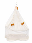 Adorables Baby Cradle for Newborn | Bed Cradle Set | Peach Petal & Off White | Cotton with Recron Filling | Includes Net & Star Hangings