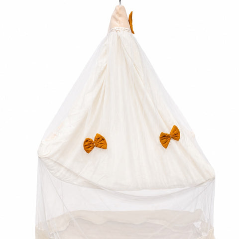 Adorables Baby Cradle for Newborn | Bed Cradle Set | Peach Petal & Off White | Cotton with Recron Filling | Includes Net & Star Hangings